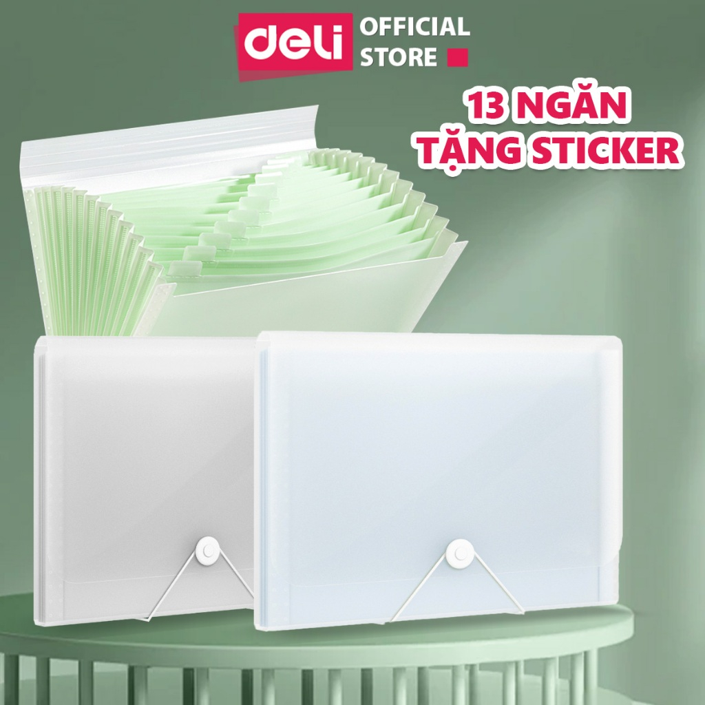 Túi Đựng Tài Liệu 13 Ngăn Deli – Cặp Tệp Đựng Giấy Tờ A4 Đa Năng, Màu Pastel Xinh Xắn