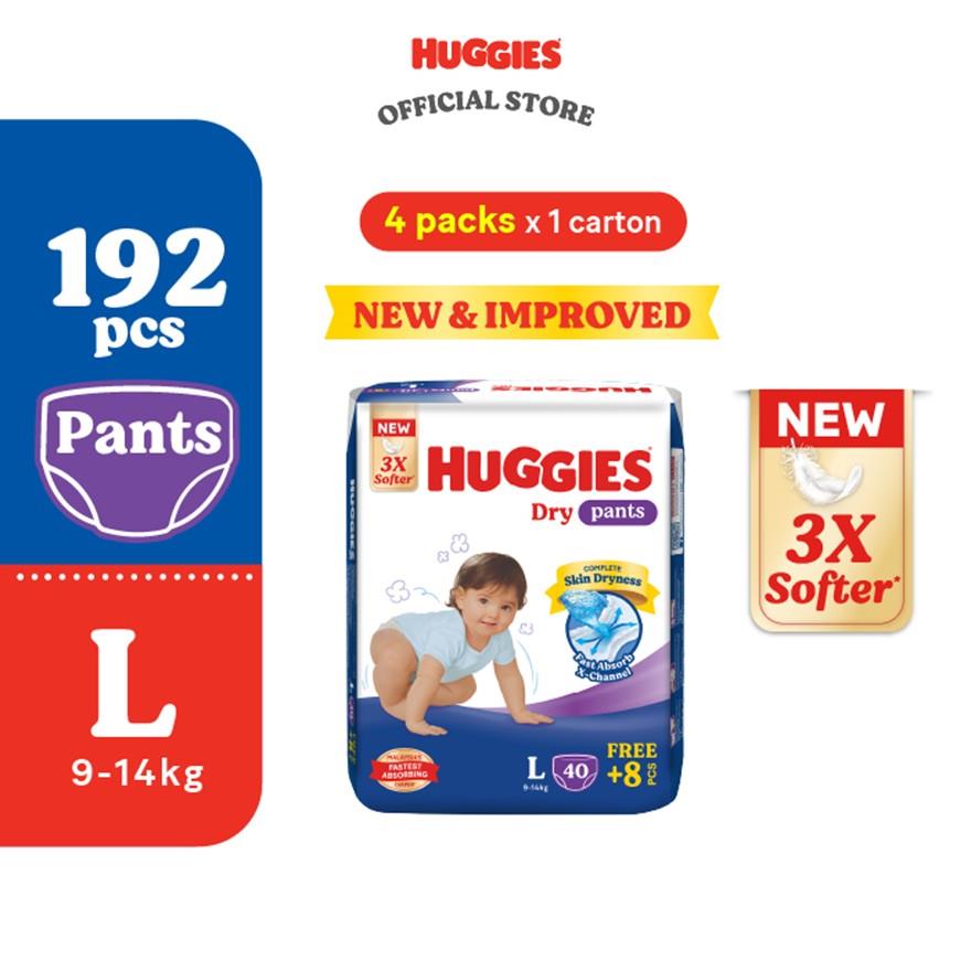 HUGGIES Dry Pants Diapers L 48s (4 Packs) - Absorbent and dry diapers for baby