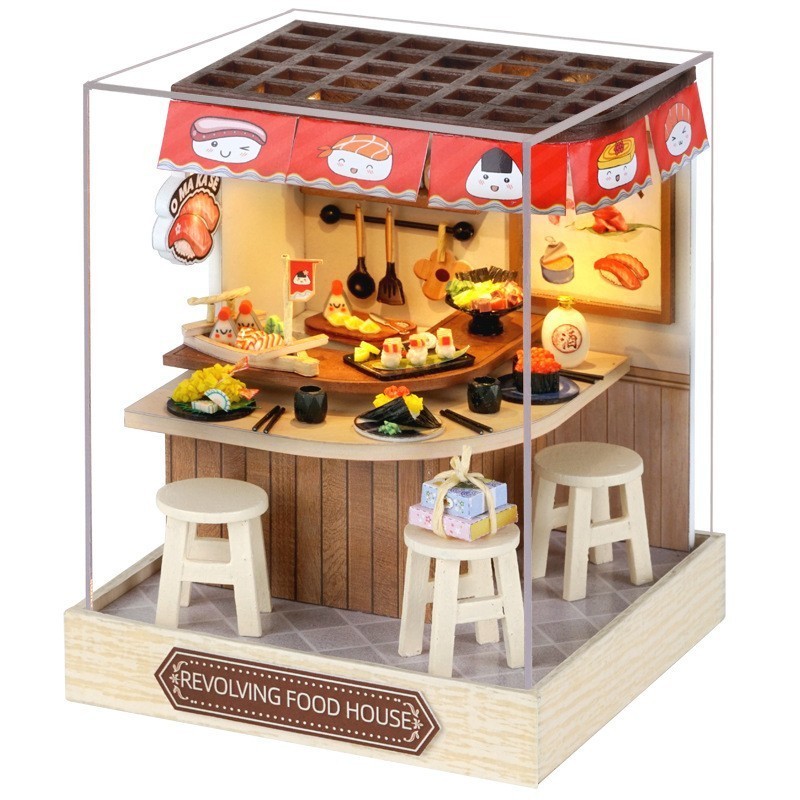 Mô hình nhà lắp ráp bằng gỗ DIY wooden House Series mẫu Tiệm Cafe Quán Sushi Quán Mì RamenTiệm Kẹo N