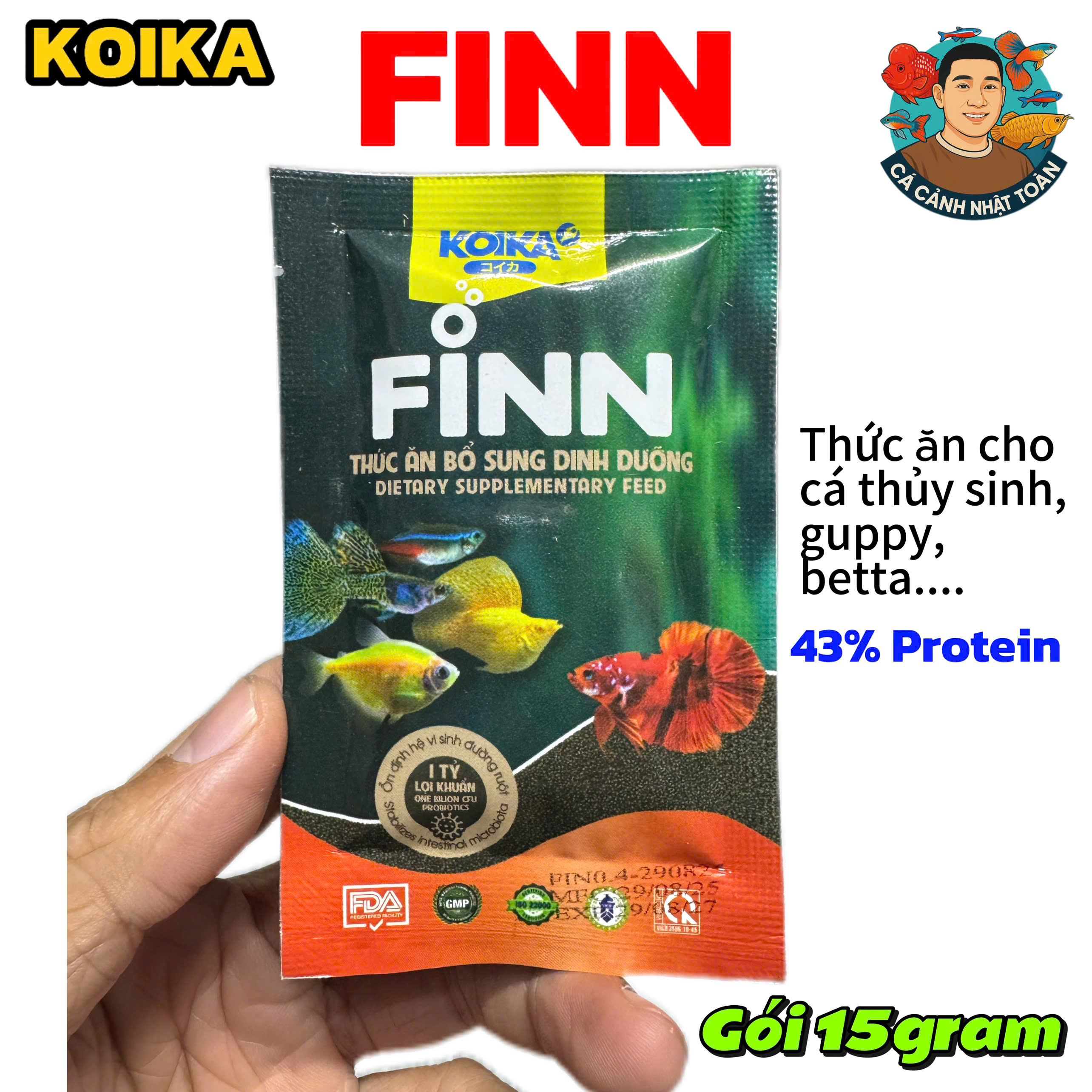 KoiKa FINN Hủ 15gram Cám Dinh Dưỡng Cho Cá Cảnh Thủy Sinh, Guppy, Beta,...(1 tỷ lợi khuẩn)