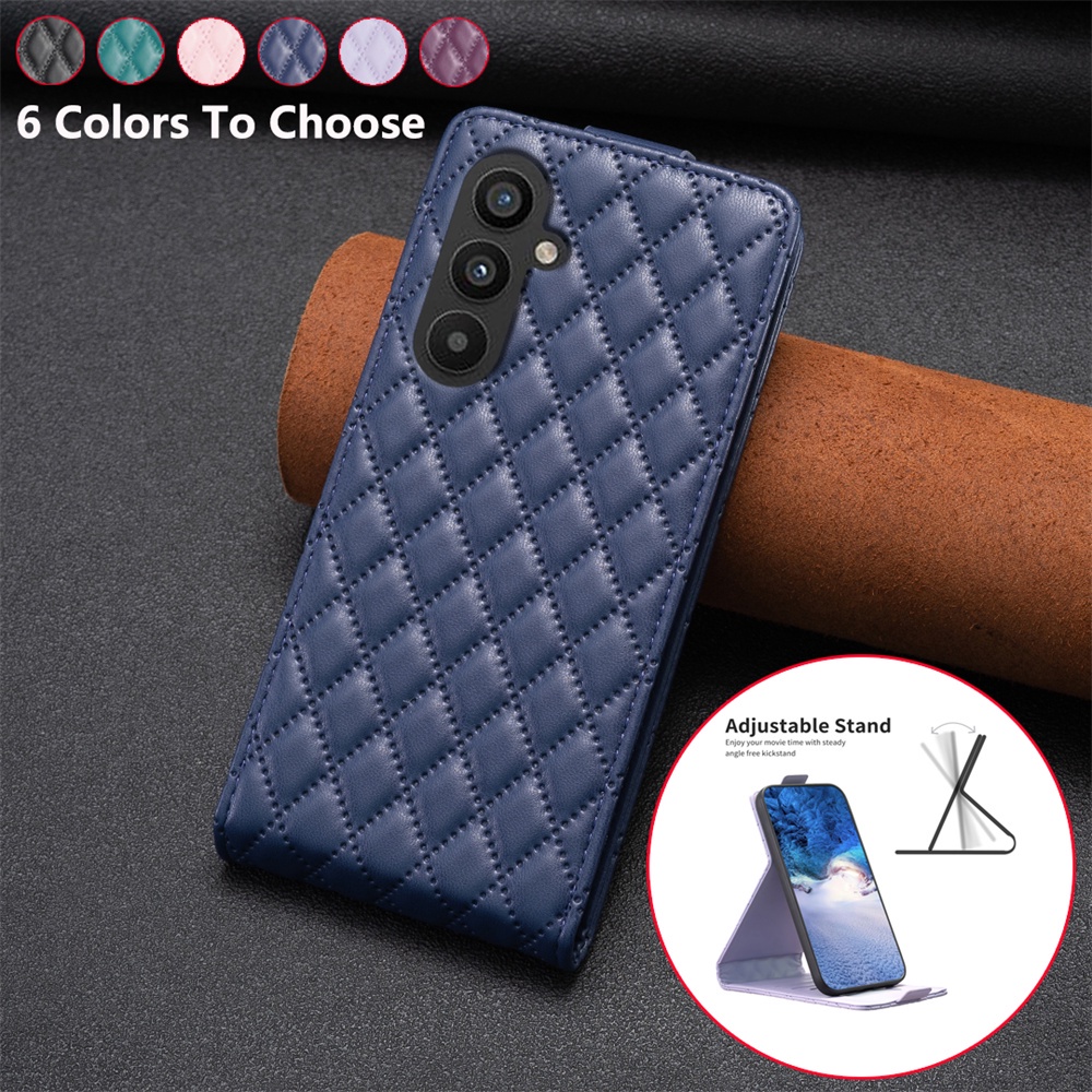 Bằng da nắp gập lên xuống sang trọng cho Samsung Galaxy A24 A34 A54 A14 LTE 4G 5g khung khe cắm thẻ vỏ điện thoại họa tiết ca rô thời trang ốp vỏ bảo vệ chống sốc