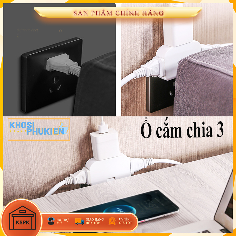 Ổ cắm xoay gấp gọn - Phích Cắm Điện Chia 1 Ra 3 ổ - hàng tốt - phích cắm chia điện an toàn - ổ điện đa năng chống cháy