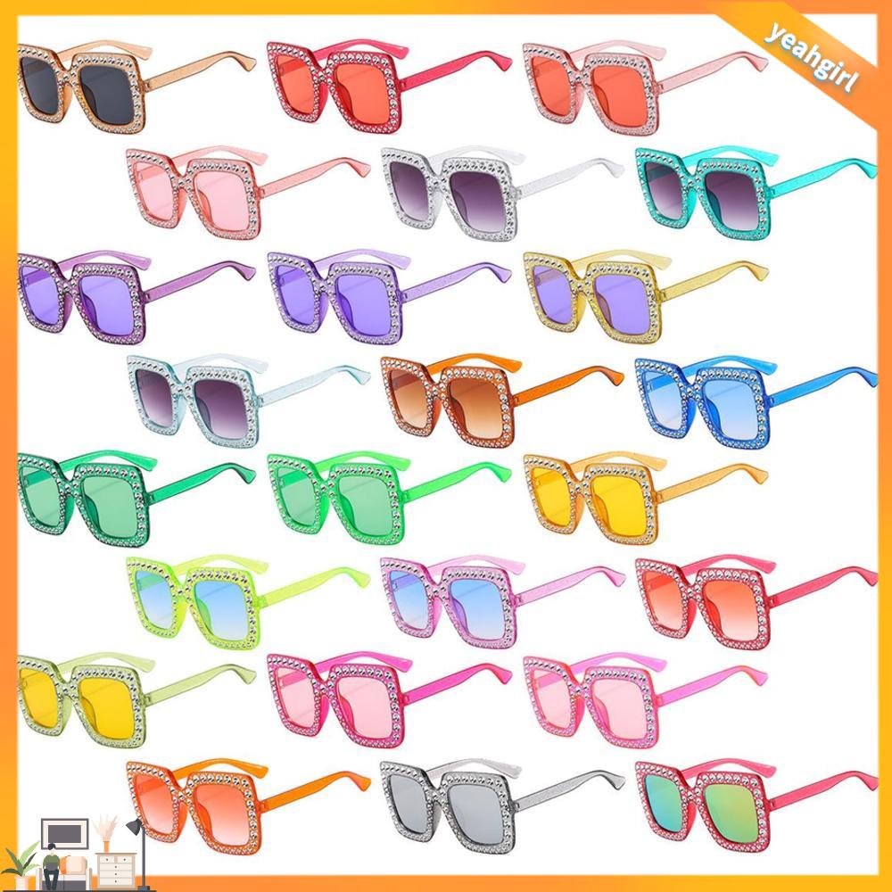 YEAHGIRL Khung lớn Kính râm ngoại cỡ pha lê Bảo vệ UV400 Hình vuông Kính râm  cương Hợp thời trang Lấp lánh Che nắng Phụ nữ