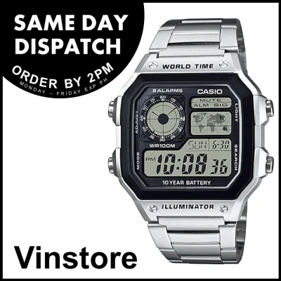 [Vinstore] Casio Royale Japan Movement Men Digital Stainless Steel James Bond 007 Men's Watch AE1200WHD-1A AE-1200WHD-1A AE-1200WHD-1
