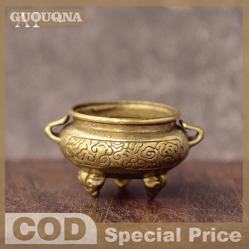 GUOUQNA กระถางธูปทองเหลืองขนาดเล็กลายดอกบัว Jiuding