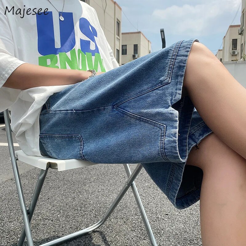 Màu xanh Retro vải denim đơn giản quần short nam mùa hè rộng rãi Harajuku hip hop thời trang phong cách hip hop phong cách hip hop phong cách rộng thùng thình dễ phối thiết kế cơ bản nhiều túi thanh thiếu niên