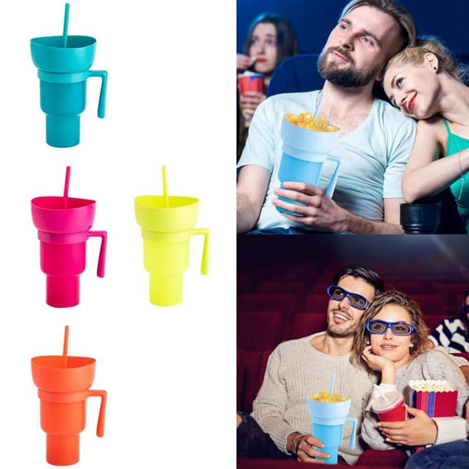 Xiaxuannai cốc nước bỏng ngô Splash-proof sân vận động Mug Snack cốc uống với rơm hoàn hảo cho rạp chiếu phim sân vận động và On-The-Go ăn vặt leakproof và tái sử dụng Ly Bắp Rang Yêu thích
