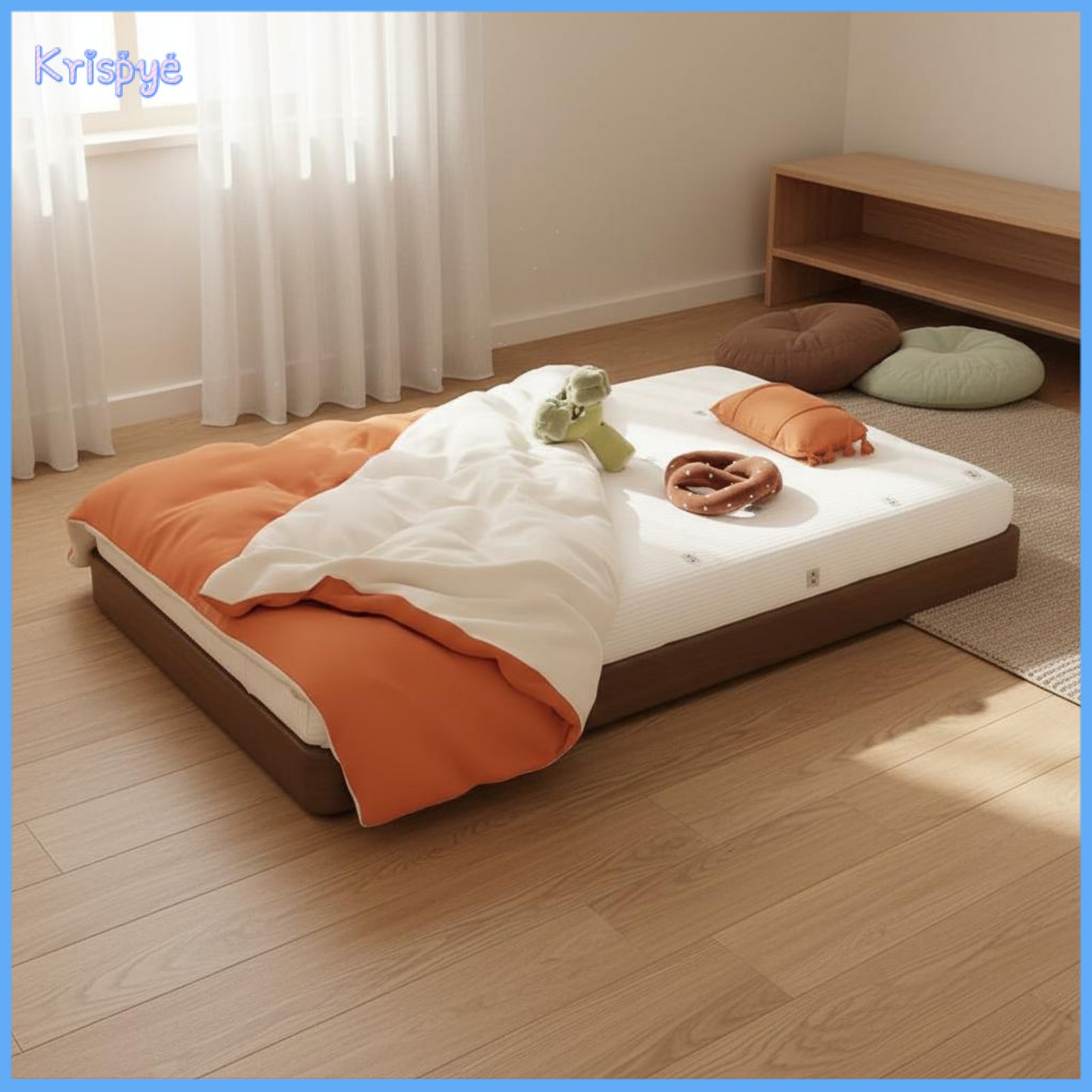 phenovo Solid Wood Construction Child-Centered Floor Bed Premium Grade Oak Child-Centered Bed Frame Rounded Corners children's Furniture Adjustable Height for Toddlers, Infants, Parents, Nursery, Bedroom, Playroom ราคา 9,766 บาท*ส่งฟรี