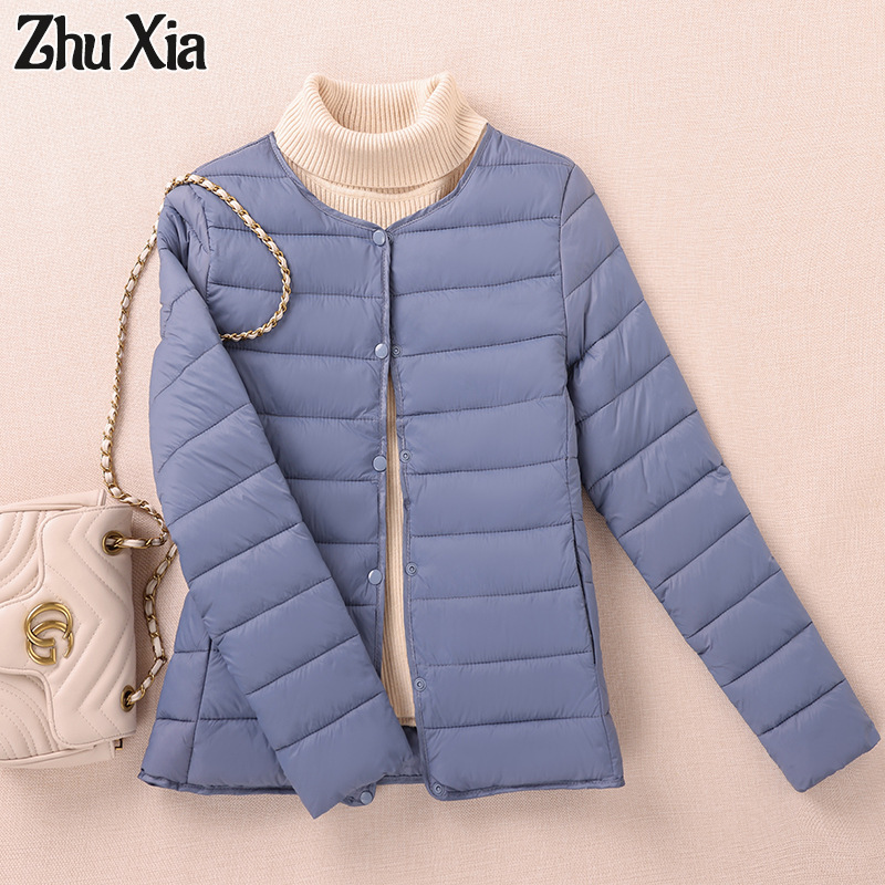 Zhu XIA Áo khoác cotton ngắn nhẹ mùa thu và mùa đông của phụ nữ, không cổ ấm áp, Áo khoác nữ, áo khoác lông vũ