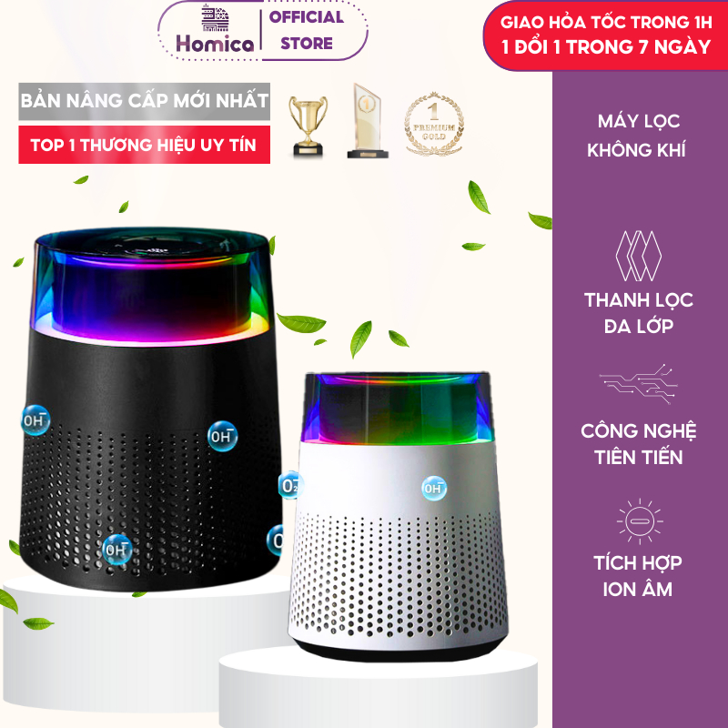 Máy Lọc Không Khí Ô Tô DELADEP, Máy Khử Mùi Diệt Khuẩn Đến 99,98% Bụi Mịn, Kết Hợp Đèn Led 7 Màu San