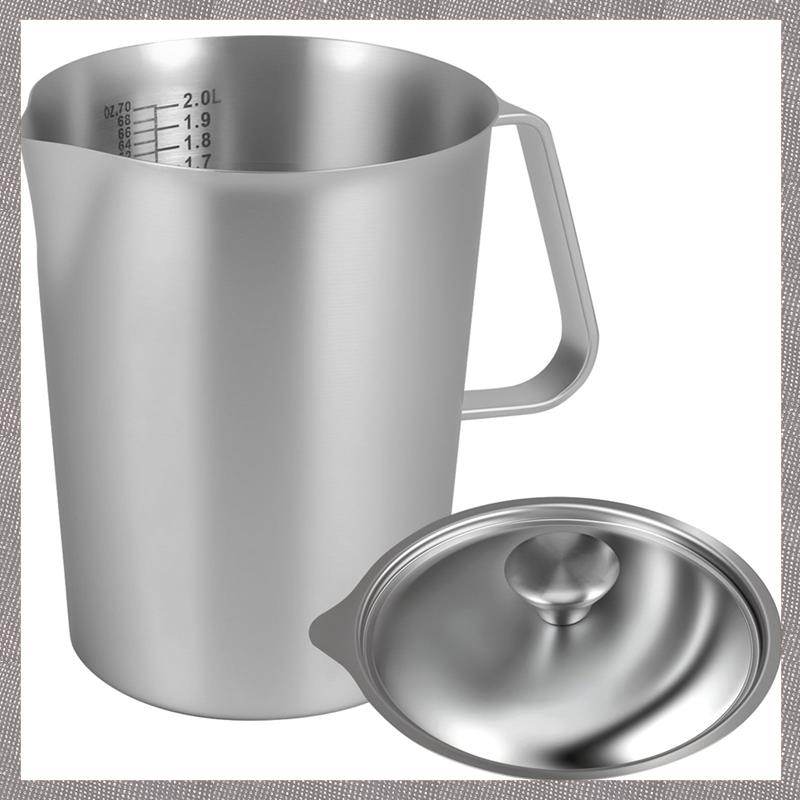 (VCBZ) Stainless Steel Measuring Cups Stainless Steel Milk Jug 2L with Lid for Cooking in the Kitche