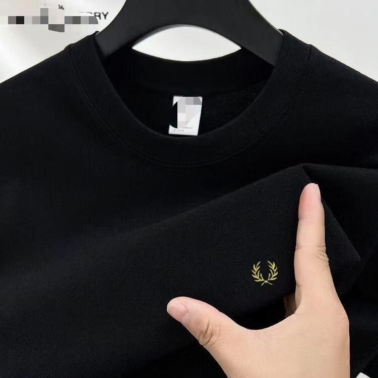 Chính hãng 2024 Fred Perry Q1 thêu nổ lúa mì bông tay áo dài T-Shirt nam mới mùa hè cổ tròn họa tiết thêu đơn giản Tay áo dài áo sơ mi ban đầu Sản phẩm mới