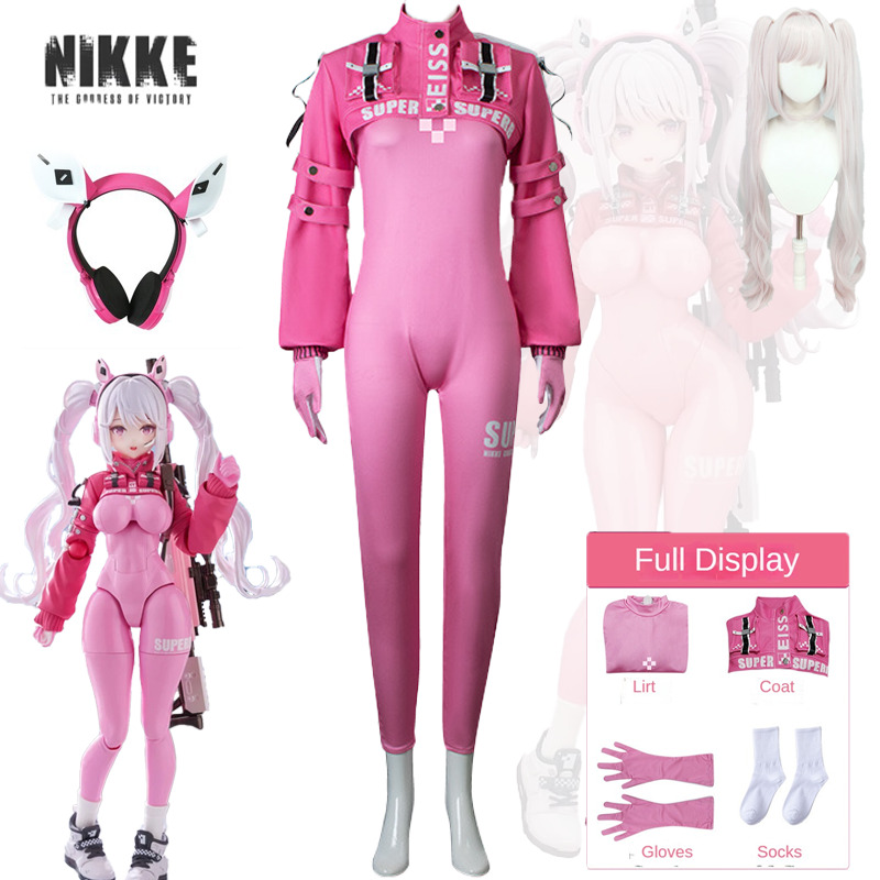 Game NIKKE The Goddess Of Victory Alice Cosplay Costume Pink Jumpsuit Wig Uniform Suit Halloween Par