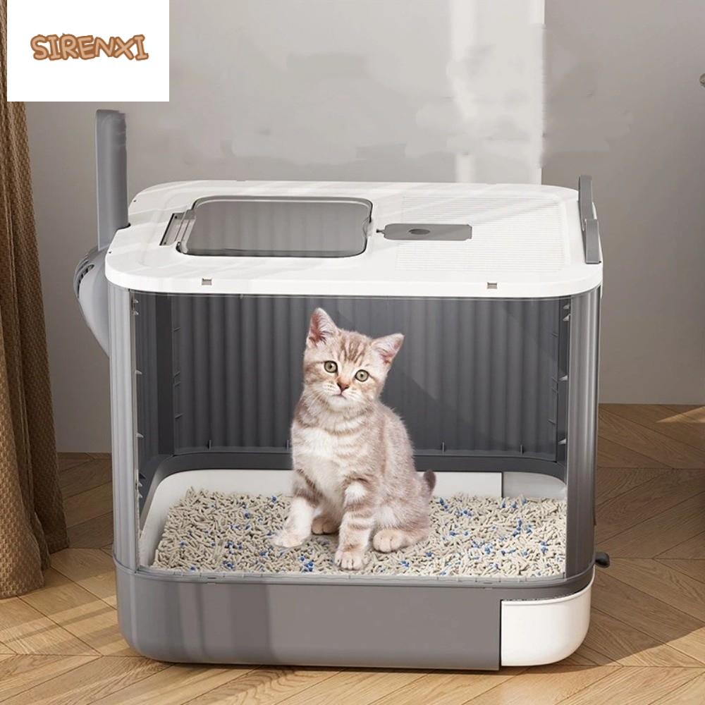SIRENXI ป้องกันการกระเด็น กล่องทรายแมวแบบปิด ปิดสนิท ปิดผนึกกลิ่น ห้องน้ำมีฝาปิด ทำความสะอาดง่าย ป้องกันน้ำ ถังขยะสำหรับสัตว์เลี้ยง ตั้งแต่ลูกแมวจนถึงผู้ใหญ่ ราคา 1,058 บาท*ส่งฟรี