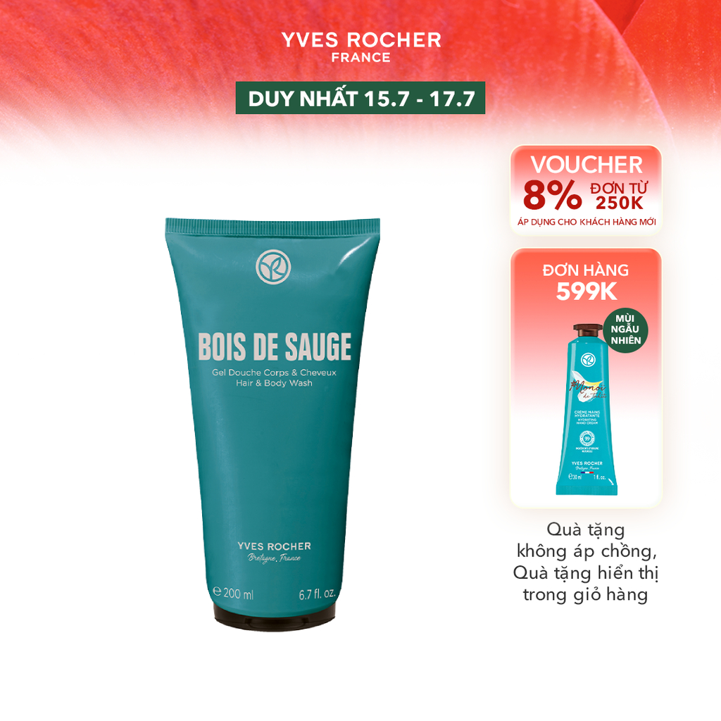 Sữa tắm gội cho nam Yves Rocher Bois De Sauge Hair And Body Wash 200ml