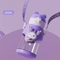 AODUOYAYA 600ml Kuromi Bottle for Children 600ml Kids Cartoon Water Bottle Cup Sanrio Students Straw Water Cup