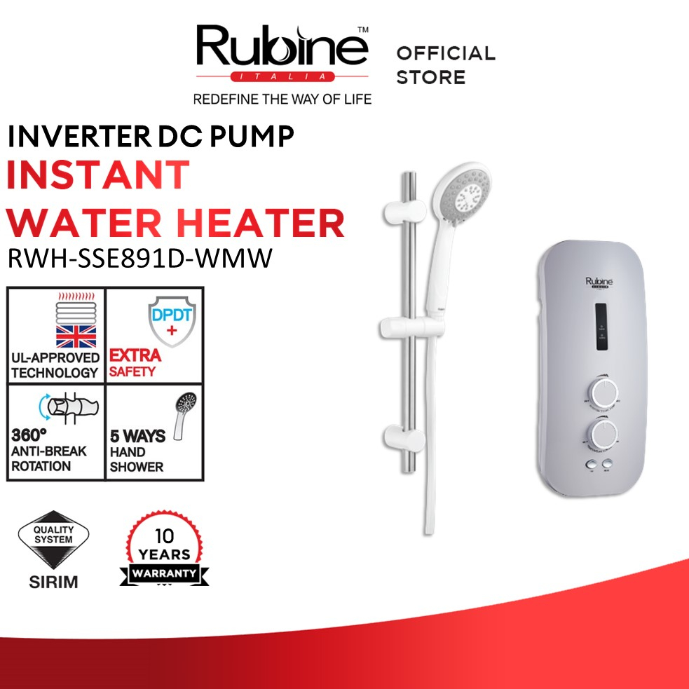 Rubine RWH-FS391D-BCB Instant Water Heater Inverter DC Pump - Carbon Black  | Lazada