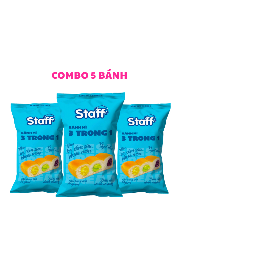 COMBO 5 Staff Bánh Mì 3 Trong 1 KL 90g Thơm Ngon Bổ Dưỡng