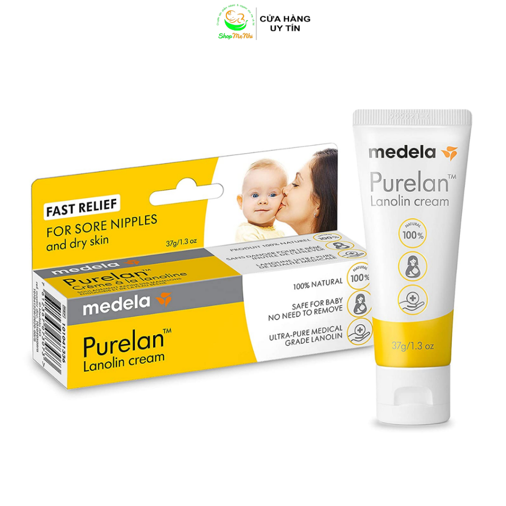 Kem bôi giảm nứt đầu ti Medela Purelan Nipple butter 37g. - chiết xuất từ 100% mỡ cừu tự nhiên không chất bảo quản, với đặc tính giữ ẩm tốt, dùng bôi đầu ti bị khô, nứt, chảy máu và giúp làm mềm da khô, tăng khả năng đàn hồi của da