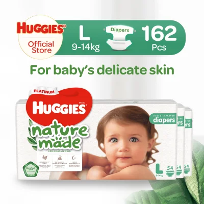Huggies Platinum Naturemade Tape Diapers L 54pcsx3-CASE
