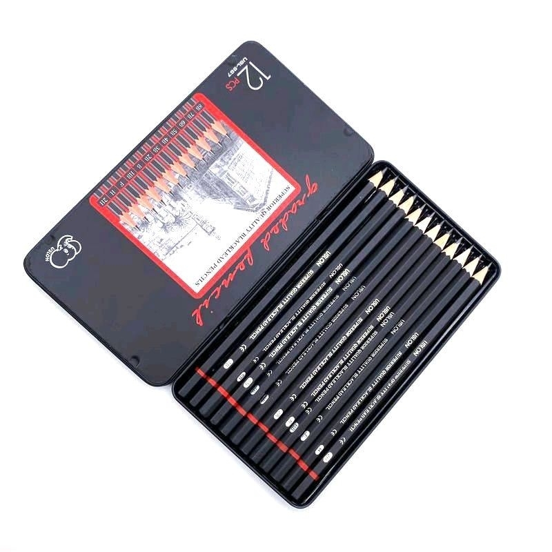 12 Pcs Sketching Pencil Set 2H-8B Pencils Set lron Bох Painting Drawing pencils wholesale