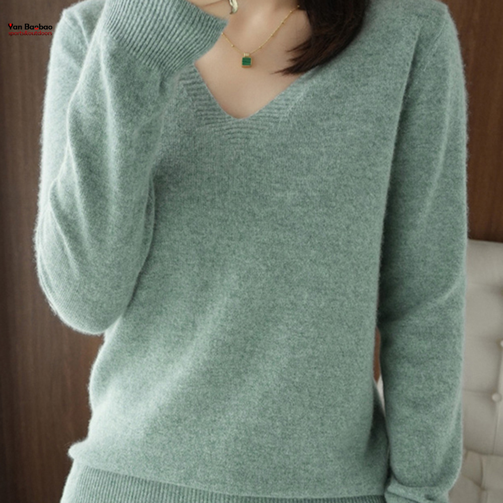 Áo len áo cho phụ nữ phong cách Hàn Quốc v-cổ tay áo dài len Tops phổ quát cho mùa xuân mùa thu YAN baobao