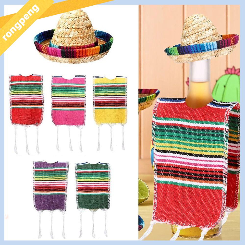 RONGPENG Trang trí tiệc Mũ sombrero nhỏ Chủ đề Mexico Đầy màu sắc Vỏ áo ponsô bia Phụ kiện Trang trí lễ hội Bình serapes