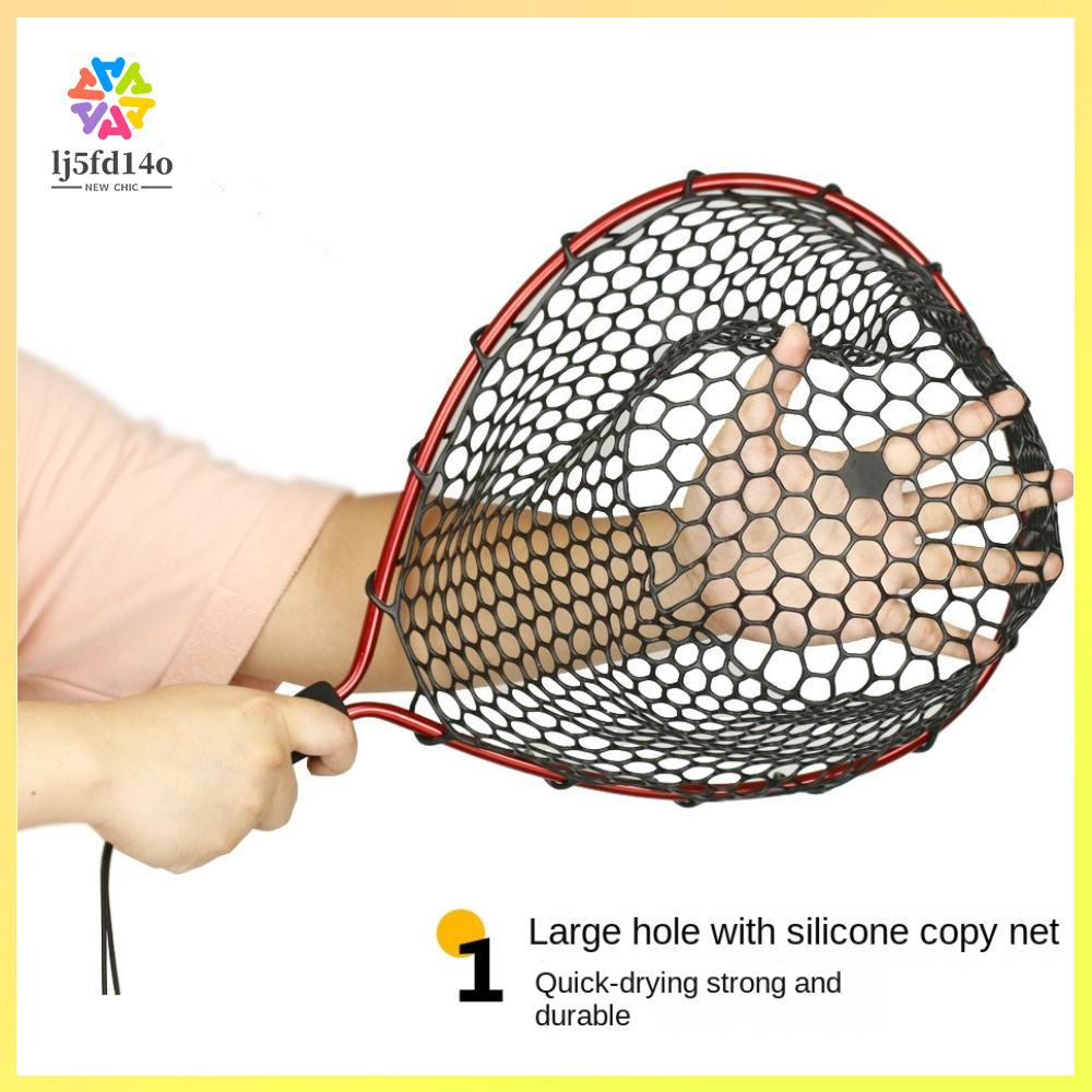LJ5FD14O Hợp nhôm Lưới Đánh Cá kayak Có thể gập lại Thiết bị câu cá Lưới câu cá hồi Di động Silicone Lưới hạ cánh lưới cá hồi