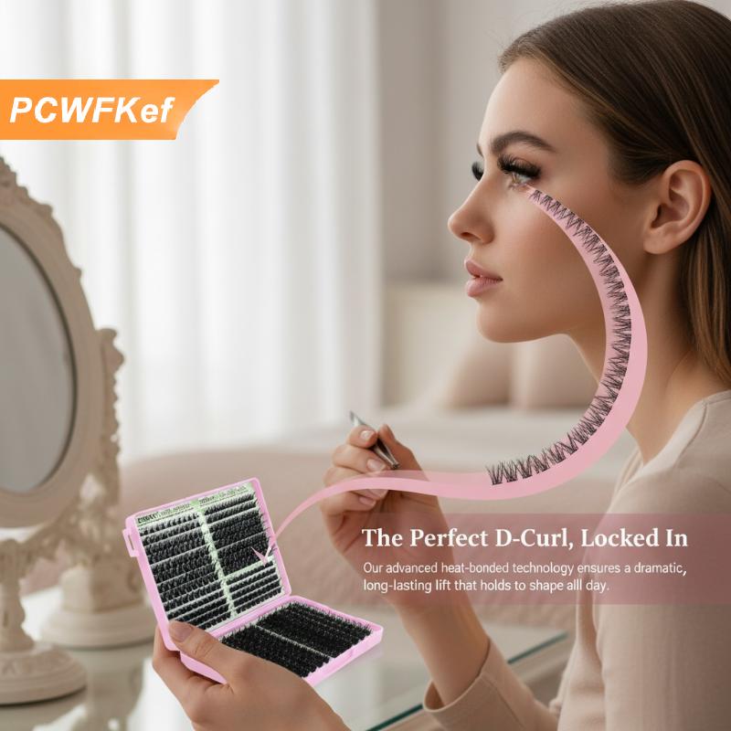 【PCWFKef】 8-16mm dài wispy Lông mi giả mở rộng Kit DIY cụm lông mi an toàn không gây khó chịu trái phiếu cho văn phòng trang điểm