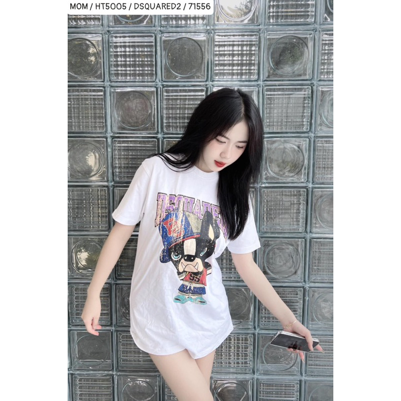 Halloween Áo phông boy phố dsq cổ tròn có hoạ tiết in hình hai màu trắng đen thời trang nam nữ phong