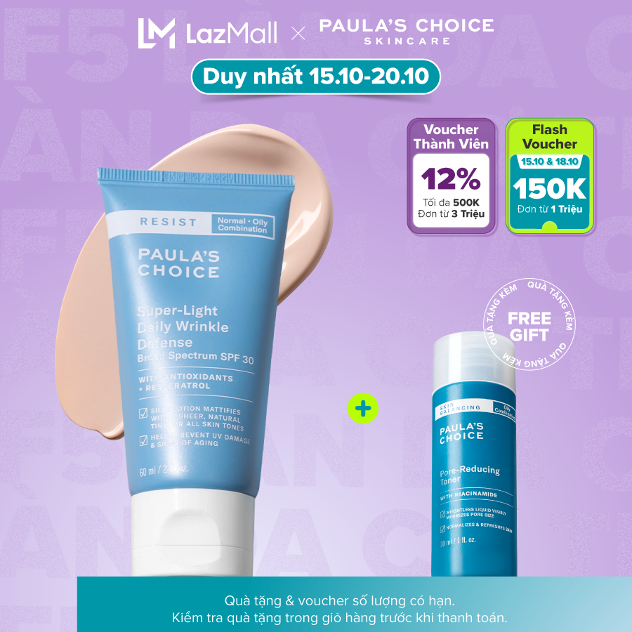 Kem chống nắng dưỡng ẩm đa năng siêu nhẹ không bết dính Paula’s Choice Resist Super - Light Daily Wrinkle Defense SPF 30 - 7760