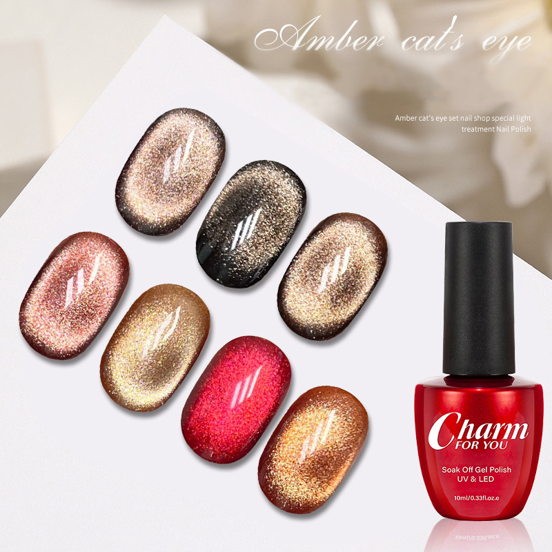 7 màu 9D hổ phách đá mắt mèo Sơn móng Gel Holographic long lanh sơn móng tay dạng gel từ tính