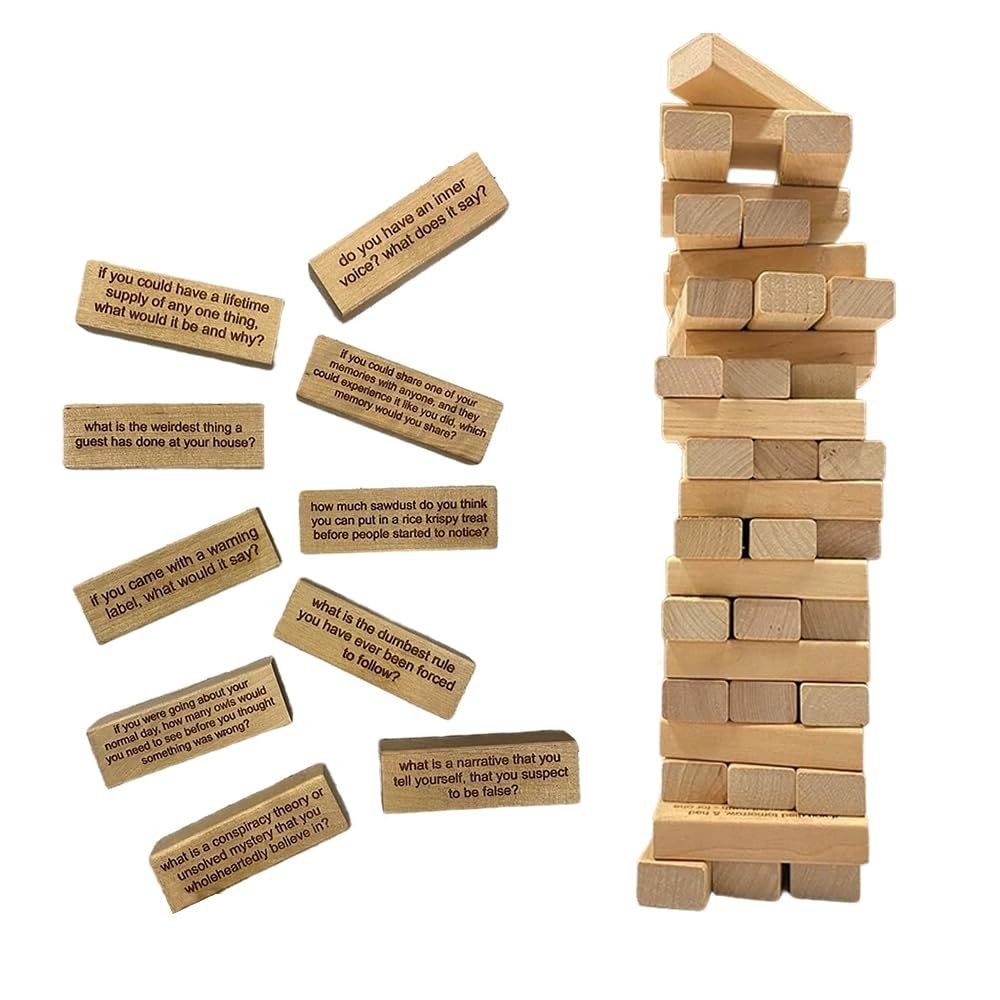 GVDSFVD Stackable Tumbling Tower Game Wooden with Questions Ice Breaker
