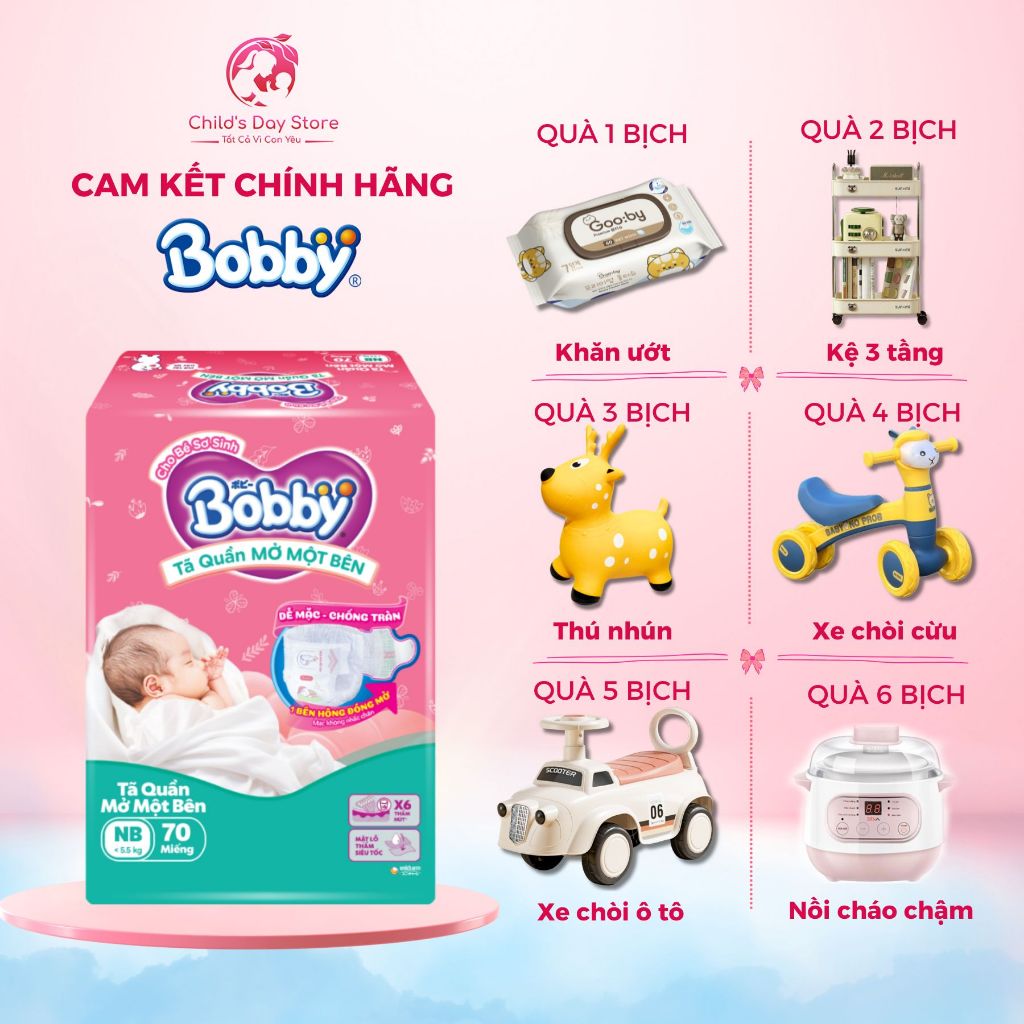  Tã Bỉm Bobby Mở Một Bên Size NB70 - Tã Dán Sơ Sinh Siêu Tiện Lợi Thiết Kế Hoàn Toàn Mới Giúp Thay Tã Dễ Dàng Hơn 