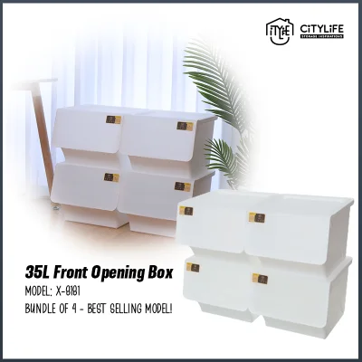 (BUNDLE OF 4) - Citylife 35L Stackable Storage Box with Front Opening X-8181