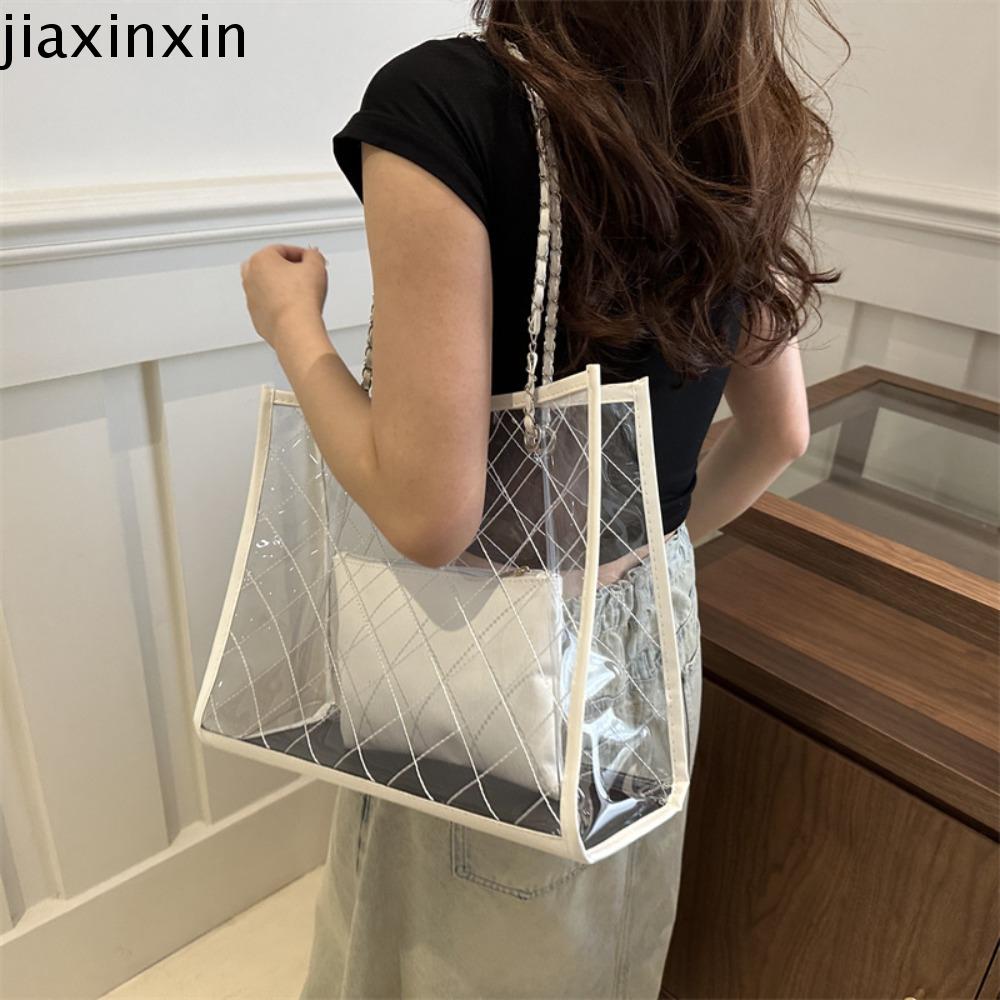 JIAXINXIN จุได้มาก กระเป๋าสะพายไหล่โปร่งใส สไตล์เกาหลีแบบ ฤดูร้อนฤดูร้อนฤดูร้อน กระเป๋าชายหาดแบบพกพา ลำลองแบบสบายๆ ถุงใต้วงแขน กระเป๋าคอมโพสิตกันน้ำ เทศกาลสงกรานต์ ราคา 254 บาท*ส่งฟรี