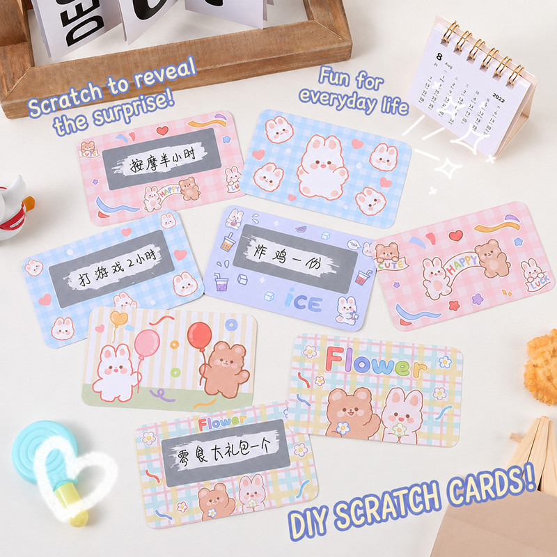Kad Diy Gorek Ganjaran Kreatif Untuk Kanak Kanak Hadiah Motivasi Tiket Cabutan Lucky Draw 20Pcs Fun Scratching Scratch Card Lucky Card Game Lottery Coupon DIY Interactive Fun 自制刮刮乐创意刮刮卡小学生积分互动抽奖券鼓励幸运diy激励 E112