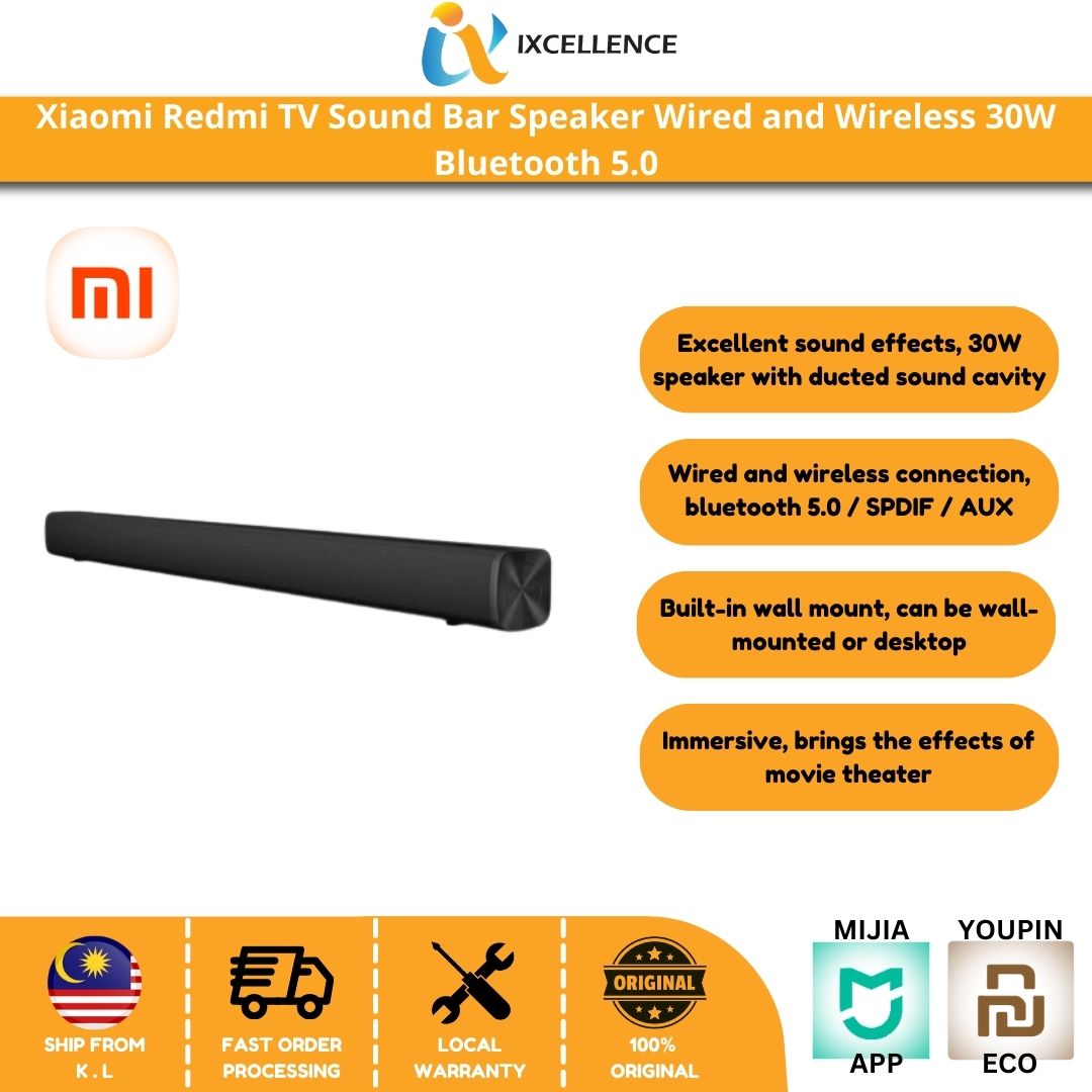 [IX] Xiaomi Redmi TV Sound Bar Speaker Wired and Wireless 30W Bluetooth 5.0 Home Surround SoundBar Stereo for PC Theater Aux 3.5mm