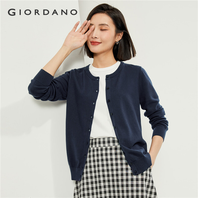 Áo khoác len nữ cài khuy cổ tròn chất 100% cotton thoải mái mềm mịn mùa đông Giordano Free Shipping 