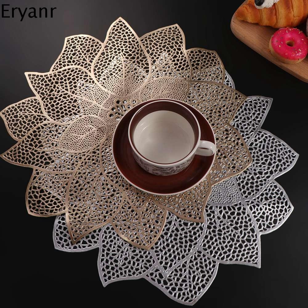 ERYANR Hình hoa Tấm lót đĩa rỗng PVC Chống bám bẩn Tấm lót Bộ đồ ăn Miếng lót cốc Chống dầu Thảm trải bàn Trang trí bàn