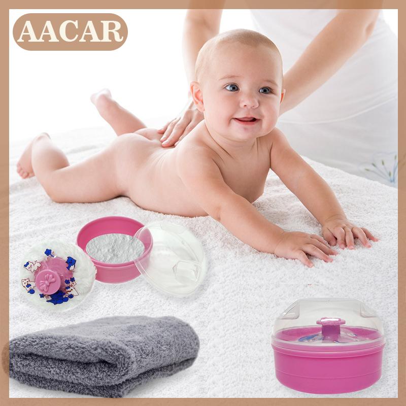 AACAR Bé Talc bột đổ xô hộp xách tay bơm lại bé cơ thể mỹ phẩm bột Puff cntainer bé Puff trường hợp đối với trang chủ du lịch sử dụng