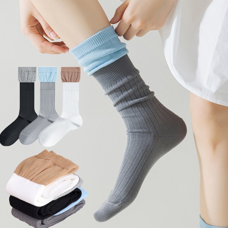 Thu đông thời trang mới Vớ Phụ Nữ Thoáng Khí Bê Vớ Giữa dài đến bắp chân kiểu Color Block Thiết Kế Cotton Socking Mắt Cá Chân Ấm