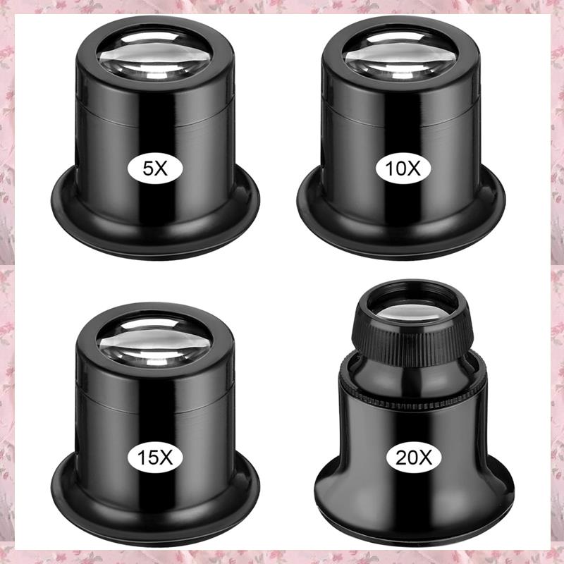 (NITO) 4 Pcs Jewelers Loupe 5X/10X/15X/20X Magnifier Portable Handheld Magnifier Dome Optics Lens Loupes Magnifying Glass