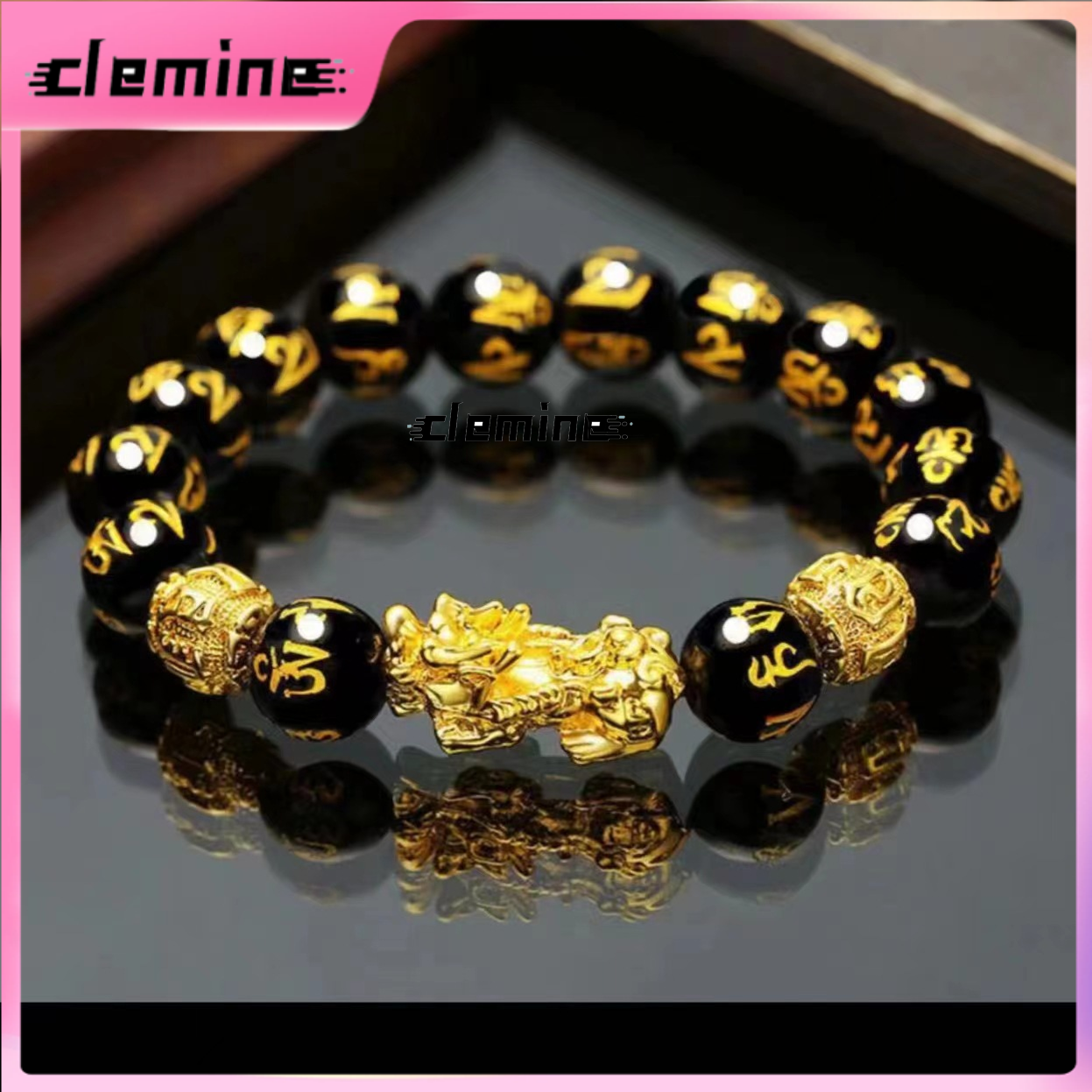 Clemine สร้อยข้อมือปี่เซียะเพื่อโชคลาภและโชคลาภ สร้อยข้อมือยูนิเซ็กซ์สำหรับของขวัญวันพ่อ