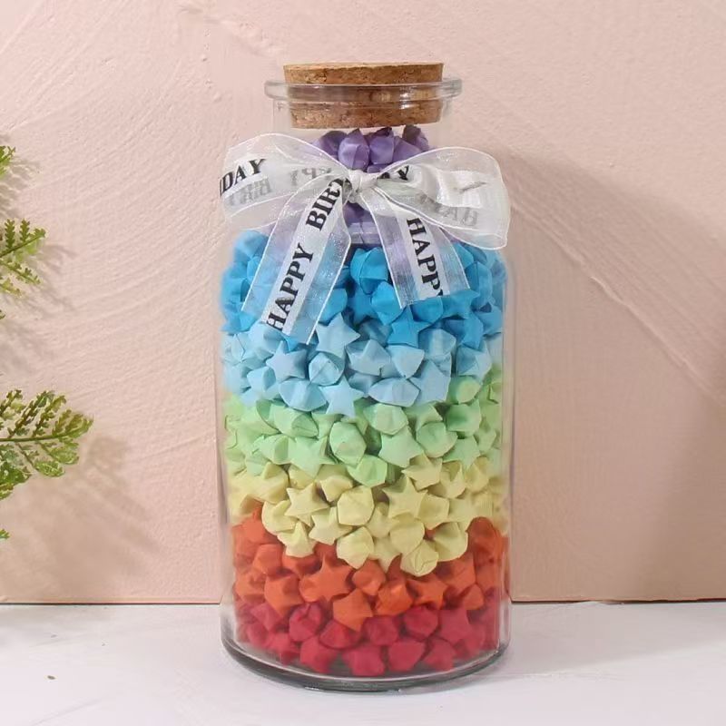 [Ship in 24H] Wishing bottle glass bottle star origami strips gradient yellow diy520 Birthday gift wish bottle drift jar Bottle Glass Jar Star Origami Strips Gradient Yellow DIY 520 Birthday Gift Bottle Drift Jar3.17