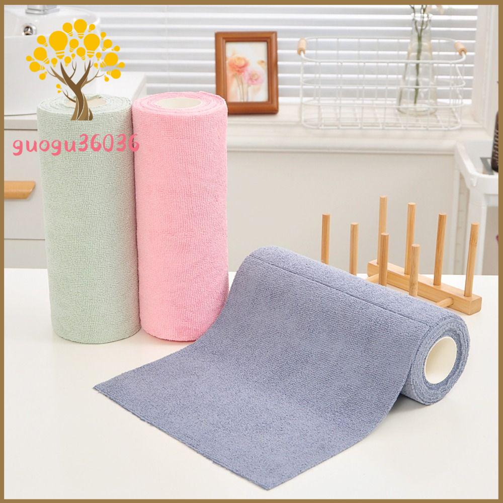 GUOGU 20PCS/Roll Tái sử dụng Khăn vi sợi Thay thế Thấm hút Giẻ lau đĩa dầu chống dính  Bộ đồ ăn Khăn ăn Khăn lau bát đĩa nhà bếp