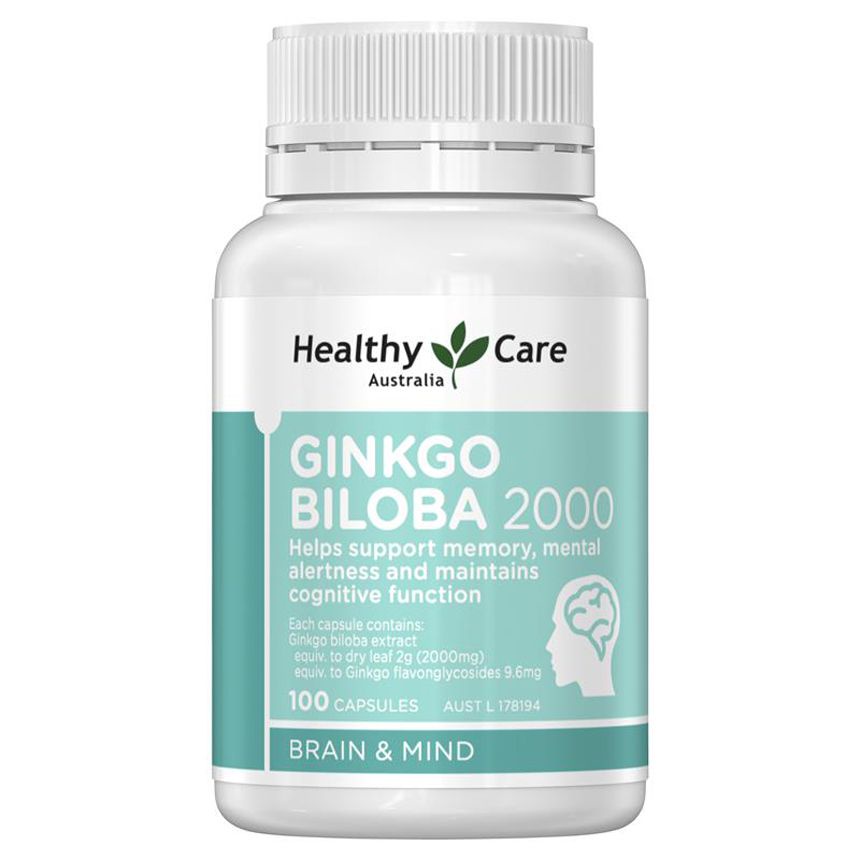 Viên uống bổ não Healthy Care Ginkgo Biloba 2000 Úc 100 viên cải thiện trí
