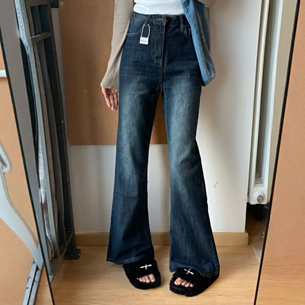 Closet Crush Quần Jean Nữ tất cả các mùa retro cổ điển đầy đủ chiều dài cao eo Loe Quần dạo phố jeans b250107