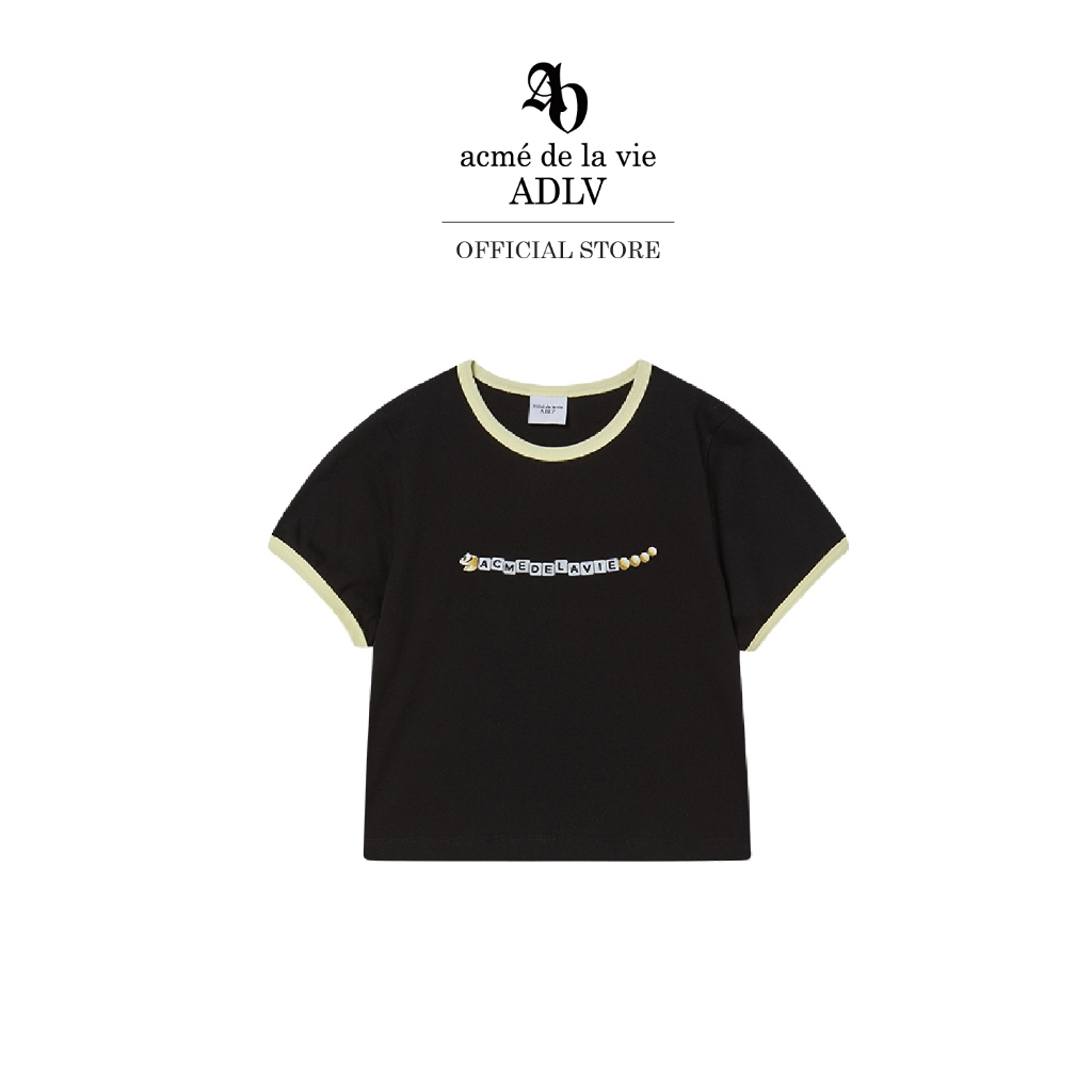 ADLV [acme de la vie] เสื้อครอป รุ่น Snake Initial Ringer Crop Short Sleeve T-Shirt Black ราคา 2,200 บาท*ส่งฟรี