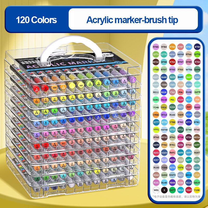Bộ 24-120 Màu Marker Acrylic với Hộp Đựng Ngăn Nắp Mực dung lượng lớn • Bút cọ mềm vẽ sơn • Chống thấm nước Dụng cụ vẽ nghệ thuật chuyên nghiệp